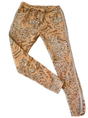 ***Women's Slim Fit Camel Animal-Print Jogger with Metallic Side Stripe